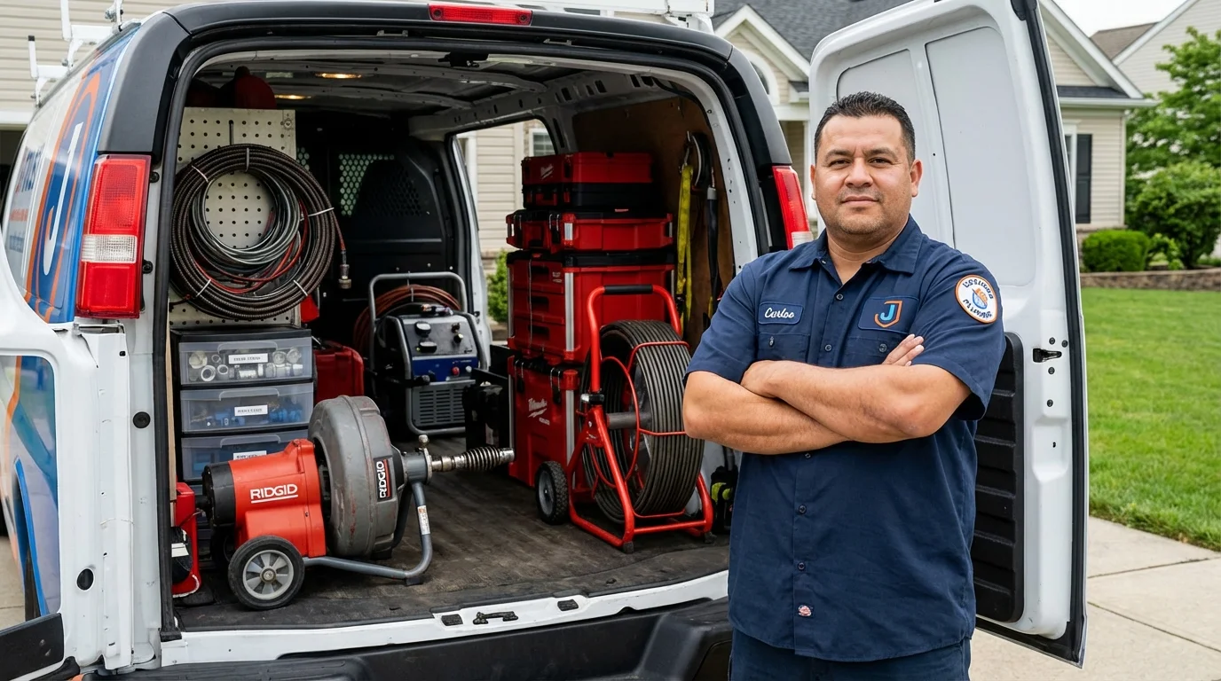 Professional drain cleaning equipment and Johns Plumbing LLC plumber in Mounds