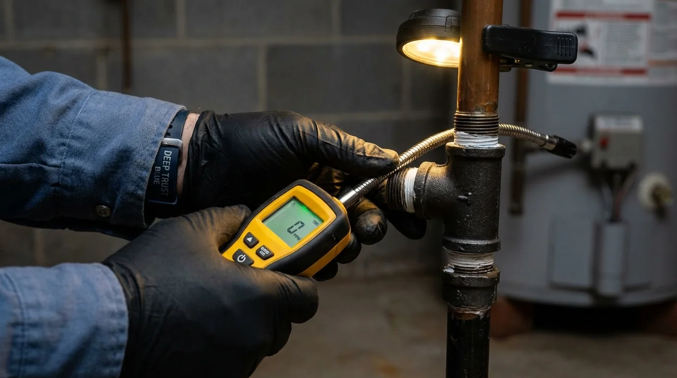 Gas leak detection with electronic sniffer by Johns Plumbing LLC in Mounds