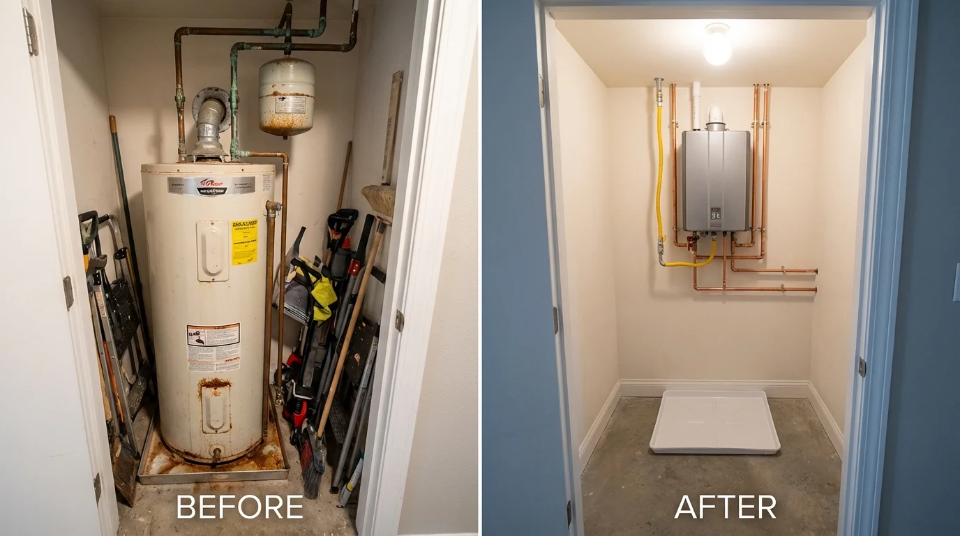Tank water heater versus wall-mounted tankless unit comparison for Mounds, OK homeowners