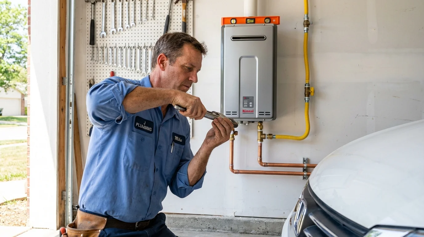 Tankless water heater installation by a Johns Plumbing LLC plumber in Mounds